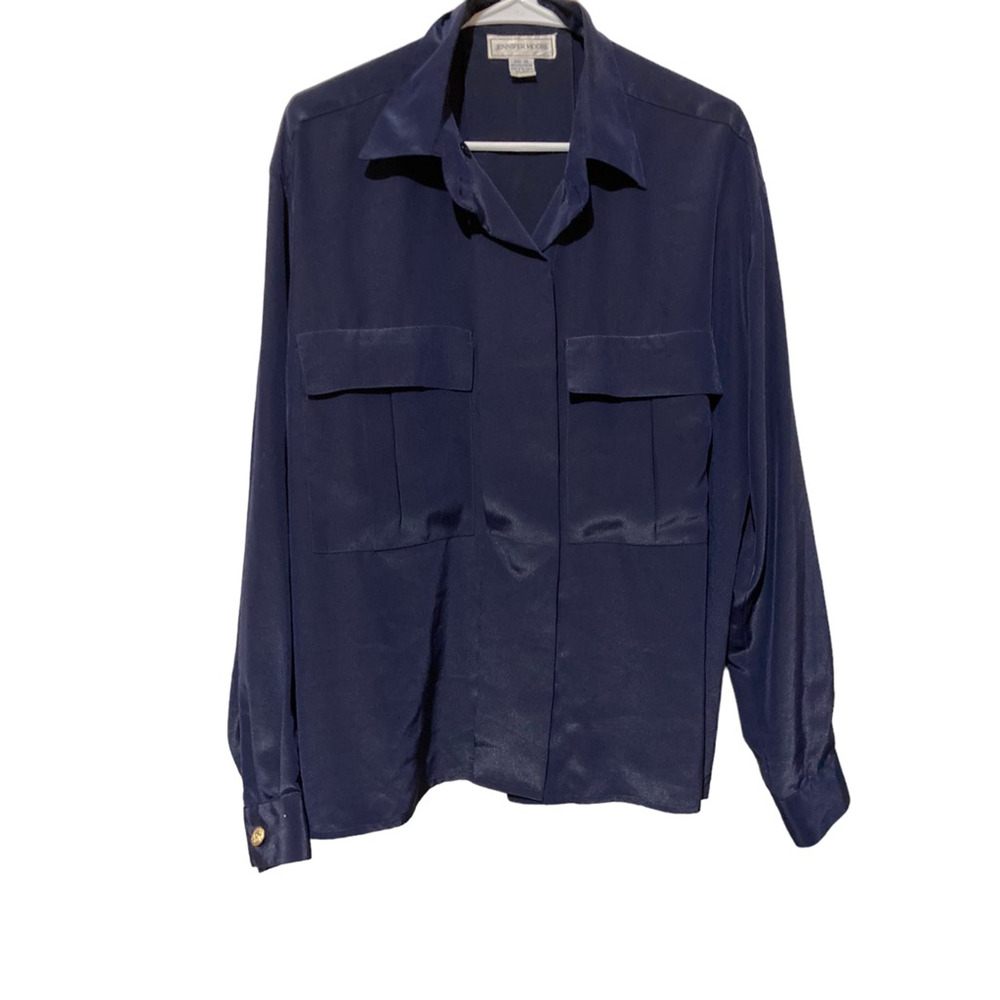 Jennifer Moore Womens Button Up Shirt Blue‎ Long Sleeve Collar Pockets Plus 16